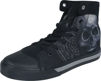 Produktbild von Black Premium by EMP Uni schwarze High-Sneaker mit seitlichen Skull-Print EU45
