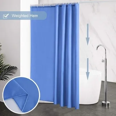 Immagine prodotto di Tenda da doccia, tessuto in poliestere antimuffa, tende da doccia impermeabili, tessuto lavabile per bagno o stanza da bagno, 12 ganci per tenda da doccia, blu, extra lunga 180 x 210 cm.
