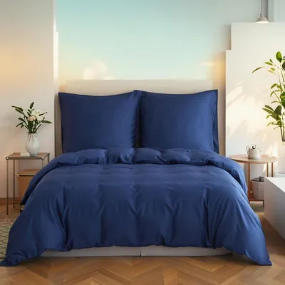 Zdjęcie produktu dla Komplet pościeli z bambusowej wiskozy, 220x240 cm, ciemnoniebieski, zawiera 2 poszewki na poduszki 80x80 cm