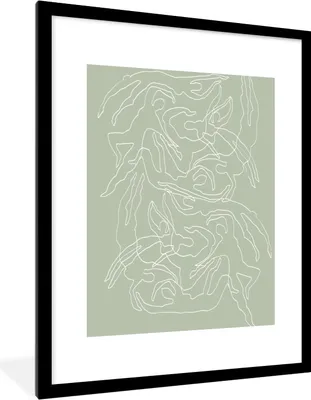 Produktbild von MuchoWow® Gerahmtes Poster Strichzeichnung - Grün - Abstrakt - Figuren 60x80 cm - Poster mit Schwarzem Bilderrahmen Wandposter Rahmen Foto Bilder - Wohnzimmer - Dekorationen - Prämie
