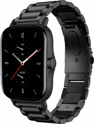 Produktbild von Strap-it Stahlarmband - Kompatibel mit Amazfit GTS 2 Armband Ersatzarmband Edelstahl - Gliederarmband mit Faltschließe - Hochwertiges Material - für Smartwatch 20mm Armband Schwarz