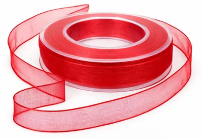 Produktbild von Chiffon Organza Dekoband mit Drahtkante 25 mm breit 20 m auf Rolle rot