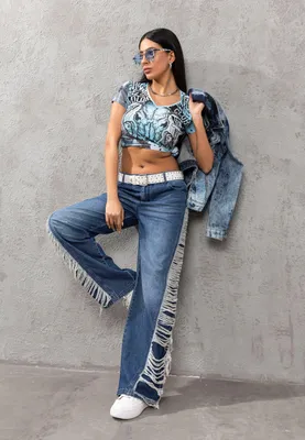 Produktbild von WD538 Damen Jeans – High Waist mit Fransen-Design aus