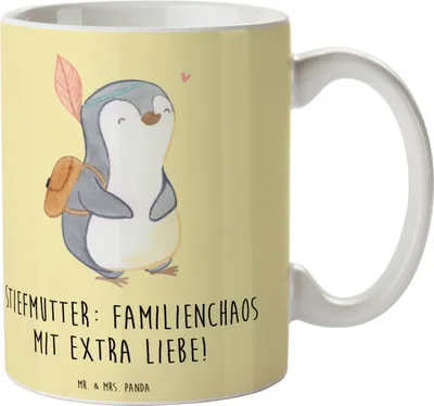 Produktbild von Mr. & Mrs. Panda Becher Stiefmutter Liebe - Gelb Pastell - Geschenk, Trinkbecher, persönliche Erinnerungen, Kaffeetasse, Jubiläen, Weisheit, Tasse, Patchworkfamilie, Pott