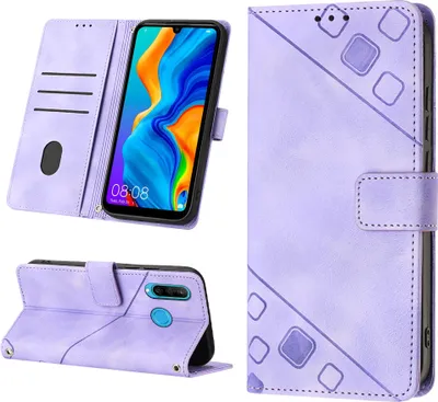 Produktbild von Hülle für Huawei P30 Lite Prägung Flip Leder Brieftasche Schutzhülle mit Ständer Lila