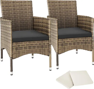 Image de Lot de 2 fauteuils de jardin en rotin avec 2 sets de housses - marron naturel/gris foncé
