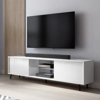 Produktbild von Selsey - TV-Lowboard Lefyr in Weiß mit Hochglanzfronten und LED-Beleuchtun, 140 cm