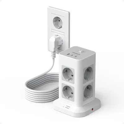 Produktbild von Mehrfachsteckdose mit 8 Steckplätzen und 2 USB-C-Verlängerungskabeln - 5 m - Überspannungsschutz - 3600 W