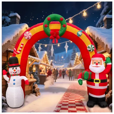 Aufblasbarer Weihnachtsbogen, 3,6 m, LED, Weihnachtsmann & Schneemann