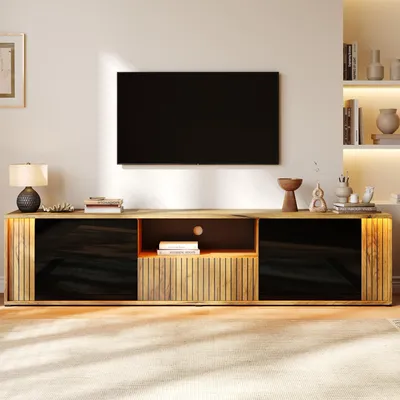 Produktbild von STILVORA Standfernsehschrank mit Schublade, Fernsehtisch für 75 Zoll Fernseher,TV-Schrank mit LED-Beleuchtung und 2 Schranktüren