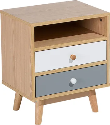 Zdjęcie produktu dla BELIANI Szafka nocna jasnobrązowy biały szary 47 x 40 cm 3 szuflady styl skandynawski