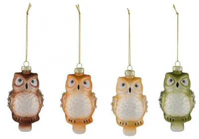 Produktbild von Kristallglashänger Eule, 4er Set. braun/grün/glitzer, handgefertigt, *Germany*