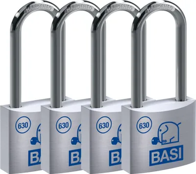 Produktbild von BASI - Vorhangschloss - VHS 630H - 40 mm - Verschiedenschließend - Bügelhöhe - 63 mm - 4er Set - 4x6302-4000