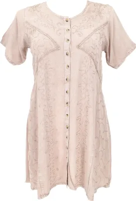 Produktbild von Besticktes Indisches Boho Minikleid, Hippie Chic, Kurzärmeliges Sommerkleid - Beige, Damen, Creme-weiß, Viskose, Kleider