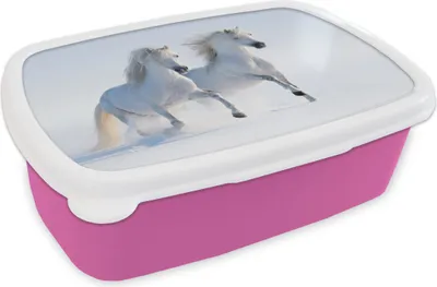 Produktbild von KitchenYeah® Lunchbox Brotzeit Brotdose 17x11 cm Winter - Pferde - Schnee Kinder Brotzeitdose - Lunchpaket - Brotkasten  - Sandwich Box