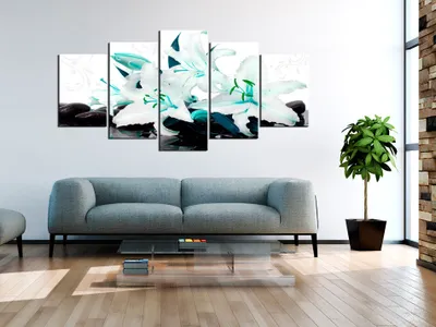 Produktbild von Akustikbild Blumen Lilien 200x100 cm Bilder Akustikschaum Hochleistungsschallabsorber Schallschutz Leinwand 5 tlg Wandbild Raumakustik Schalldämmung b-A-0014-b-p