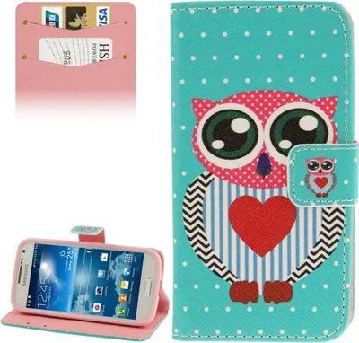 Immagine prodotto di Custodia protettiva per cellulare (a libro, orizzontale) per smartphone Samsung Galaxy S4 Mini GT-I9190 / S4 Mini Duos GT-I9192, con motivo a gufo e cuore