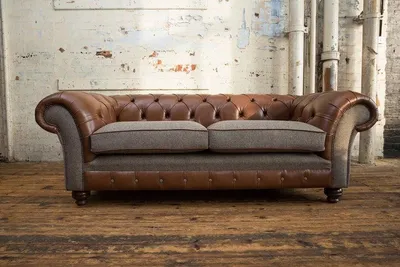 Produktbild von Braune 3 Sitzer Chestrerfield Leder Sofa Couch Polster Garnitur Textil Sofas Neu