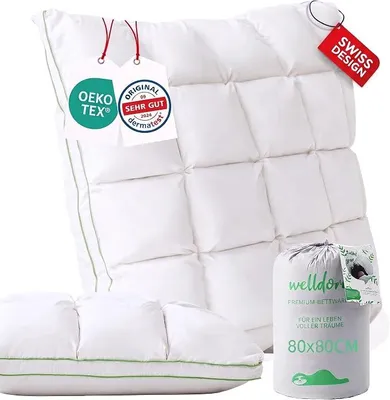Imagen del producto de Almohada de alta calidad, 80x80, 100% fibras de plumón y plumas, firmeza media