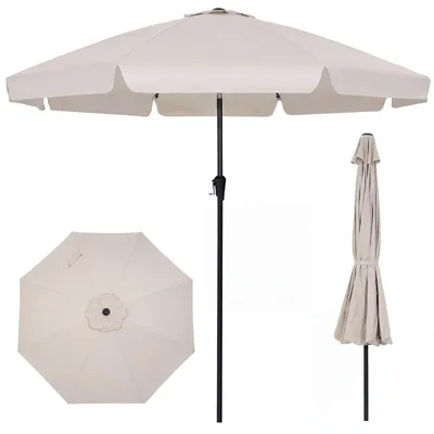 Image de Parasol COSTWAY 300 cm, parasol de jardin avec volant, manivelle et 8 baleines en fibre de verre, parasol de balcon inclinable de 30° des deux côtés, parasol de terrasse, parasol de marché