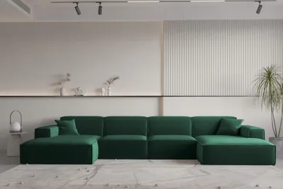 Produktbild von Wohnlandschaft U-Form CELES PREMIUM in Stoff Opera Velvet Grün
