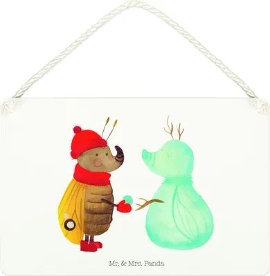 Produktbild von Mr. & Mrs. Panda Schild Nachtfalter Schneemann DIN A4 - Weiß - Geschenk, Schnee, kleine aufmerksamkeit, Türschild, Holzschild, Weihnachtsgruß, Weihnachten, hängeschild