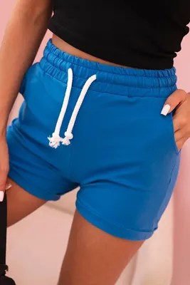 Produktbild von Damen-Shorts aus Baumwolle mit Gummizug und Bindeband in der Taille, Kornblumenblau