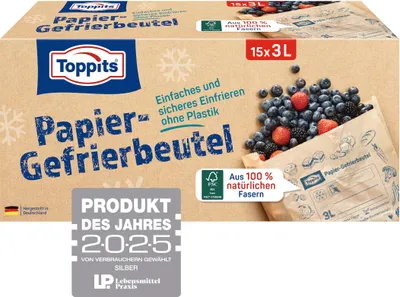 Zdjęcie produktu dla Papierowe torebki do zamrażania Toppits 3L wykonane z niebielonego papieru 1 opakowanie