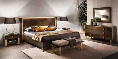 Produktbild von Bett Nachttisch Kommode 4 tlg. Schlafzimmer Set Design Modern Luxus Betten