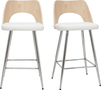 Produktbild von Miliboo - Design-Barhocker in Weiß und Holz H66,5 cm (2er Set) FALCOM