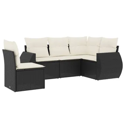 Produktbild von vidaXL 5-tlg. Garten-Sofagarnitur mit Kissen Schwarz Poly Rattan