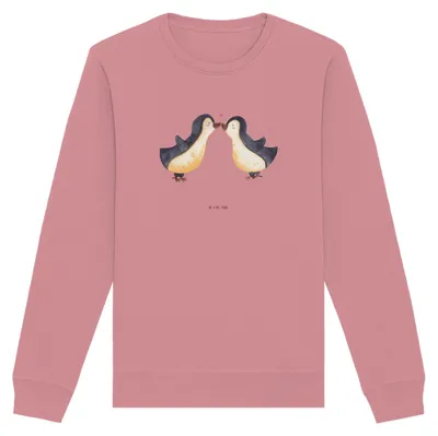Produktbild von Mr. & Mrs. Panda Bio Baumwoll Pullover Pinguine Kuss Größe M - Canyon Pink - Geschenk, für Freundin, Pulli, Frauen, Hochzeitstag, Sweater, Bio-Pullover, Sweatshirt