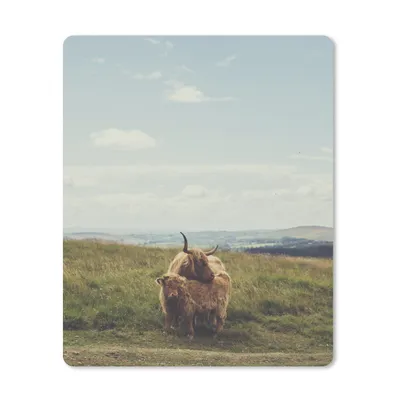 Produktbild von MuchoWow® Mauspad Mousepad Schottische Highlander - Gras - Wolken - Tiere 30x40 cm - Mousepads - Maus Mat - Pad - Mausunterlage - Mausmatten