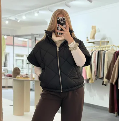 Produktbild von Steppweste Damen "Marie" Schwarz mit Reißverschluss, für Frauen Weste, Bodywärmer Westen Outdoor Jacke Frau, kurzarm Weste, für Herbstzeit Stepp Weste
