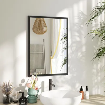 Produktbild von Rechteckiger Wandspiegel 50 x 70 cm, schwarzer Holzrahmen, ideal fš¹r Badezimmer, Wohnzimmer oder Schlafzimmer