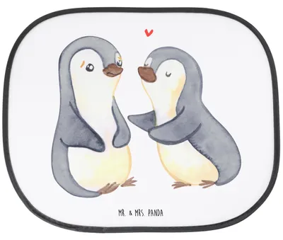 Produktbild von Mr. & Mrs. Panda Sonnenschutz Auto Pinguine trösten - Weiß - Geschenk, Fürs, für, Partner, Frauen, Freundin, Liebesbeweis, Valentinstag, Autosonnenschutz, hitzeschutz