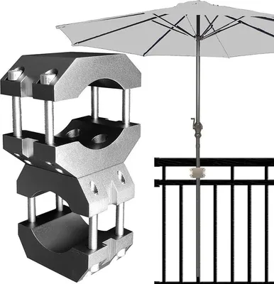 Produktbild von Stabiler Sonnenschirmhalter - Sonnenschirmständer für Balkon und runde, eckige Geländer - sichere Sonnenschirmbefestigung ohne Bohren