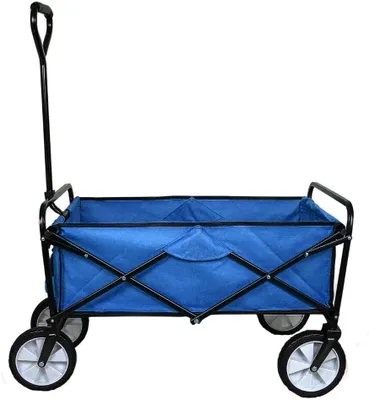 Image de Chariot pliant, capacité de charge de 70 kg, avec gants de jardinage, couleur bleue, pour jardin et camping