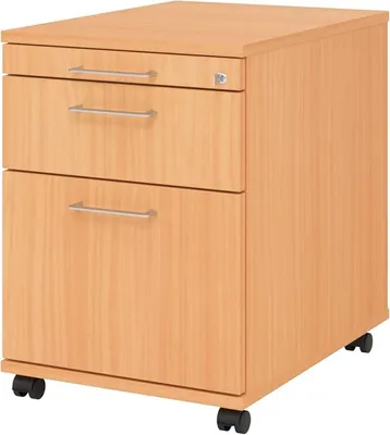 Imagen del producto de Carro con cajones y sistema de archivado colgante, contenedor de madera de haya con cerradura. Carro con ruedas para oficina con archivador colgante, ideal como mueble bajo de escritorio o como contenedor de oficina con tiradores
