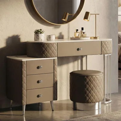 Obrázok produktu pre Toaletný stolík zo sivého PVC s taburetom 120x40x75 taburet ø 36x39 cm