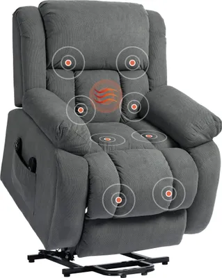Image de HOMCOM Fauteuil releveur électrique avec fonction massage et chauffage, fauteuil relax électrique avec dossier inclinable, ports USB, télécommande, repose-pied et poche latérale, gris