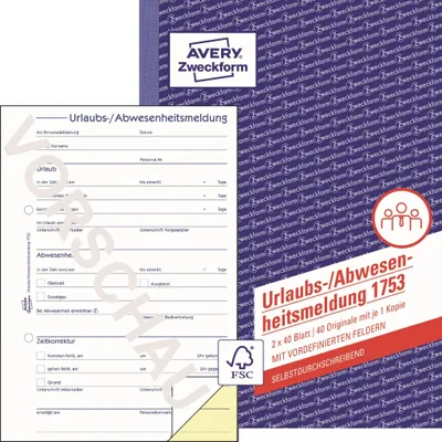 Obrázek produktu pro Avery Zweckform 1753 - 40 Blätter - DIN A5 - Weiß - Gelb - 148 mm - 210 mm