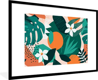 Produktbild von MuchoWow® MuchoWow® Gerahmtes Poster Blumen - Obst - Dschungel 90x60 cm - Poster mit zchwarzem Bilderrahmen - Wanddekoration - Fotos