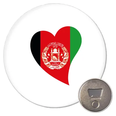 Produktbild von Huuraa Magnet Afghanistan Flagge Herz 59mm Kühlschrankmagnet rund Flaschenöffner Geschenkidee