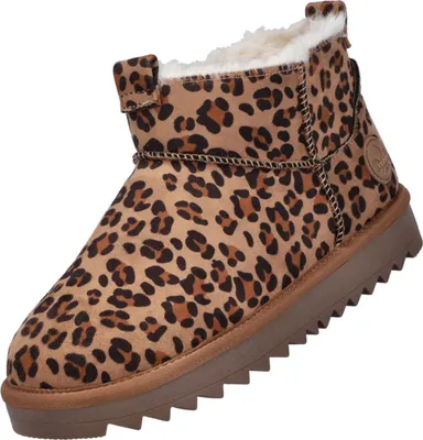 Das Bild zeigt einen braunen Stiefel der von der rechten Seite abgebildet ist. Der Stiefel hat ein robustes Erscheinungsbild und weist eine grobe Sohle auf.