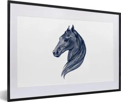 Produktbild von MuchoWow® MuchoWow® Gerahmtes Poster Pferd - Aquarell - Blau - Mädchen - Kinder - Mädchen 60x40 cm - Poster mit zchwarzem Bilderrahmen - Schlafzimmer - Plakat in Rahmen - Drucken
