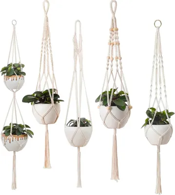 Produktbild von Darmowade 5er Set Makramee Blumenampel, Boho Deko Baumwollseil Hängeampel Blumentopf Pflanzen Halter Aufhänger für Innen Außen Decken Balkone Wanddeko