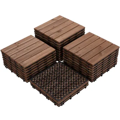 Produktbild von Yaheetech 27 x Holzfliesen Bodenbelag aus Tannenholz für Garten, Balkonfliesen Terrassefliesen Klickfliesen 30x30cm wetterfest Braun