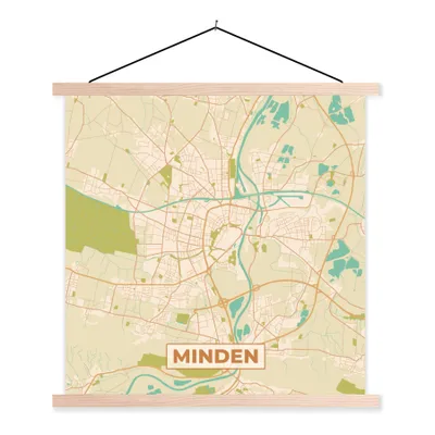 Produktbild von MuchoWow® Textilposter Minden - Karte - Stadtplan - Vintage 40x40 cm mit holzfarbenen Rahmen - Posterleiste
