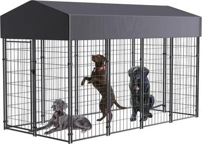 Immagine prodotto di WISFOR cuccia per cani con tetto, 120x249x165cm, cuccia per cani con protezione solare, gabbia per cani da esterno in metallo